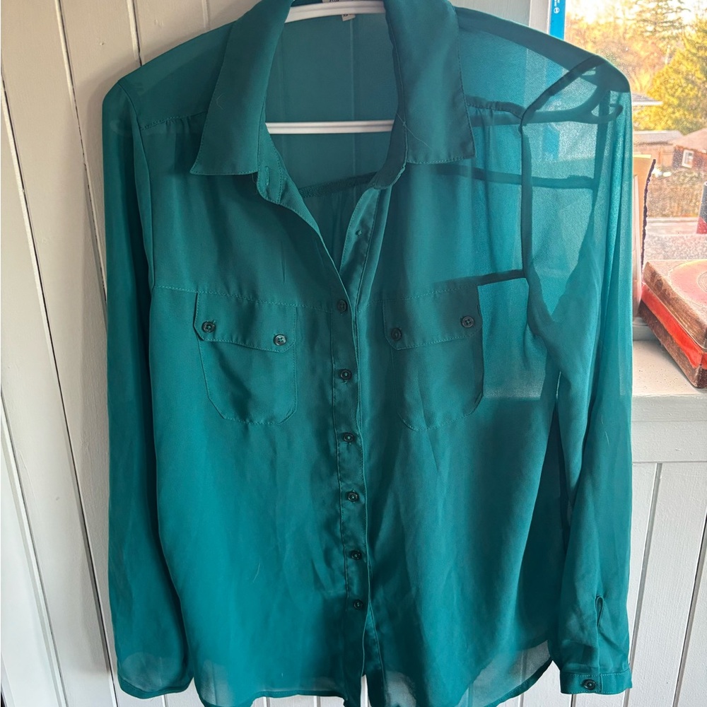Kismet Teal Sheer Button-Down Shirt